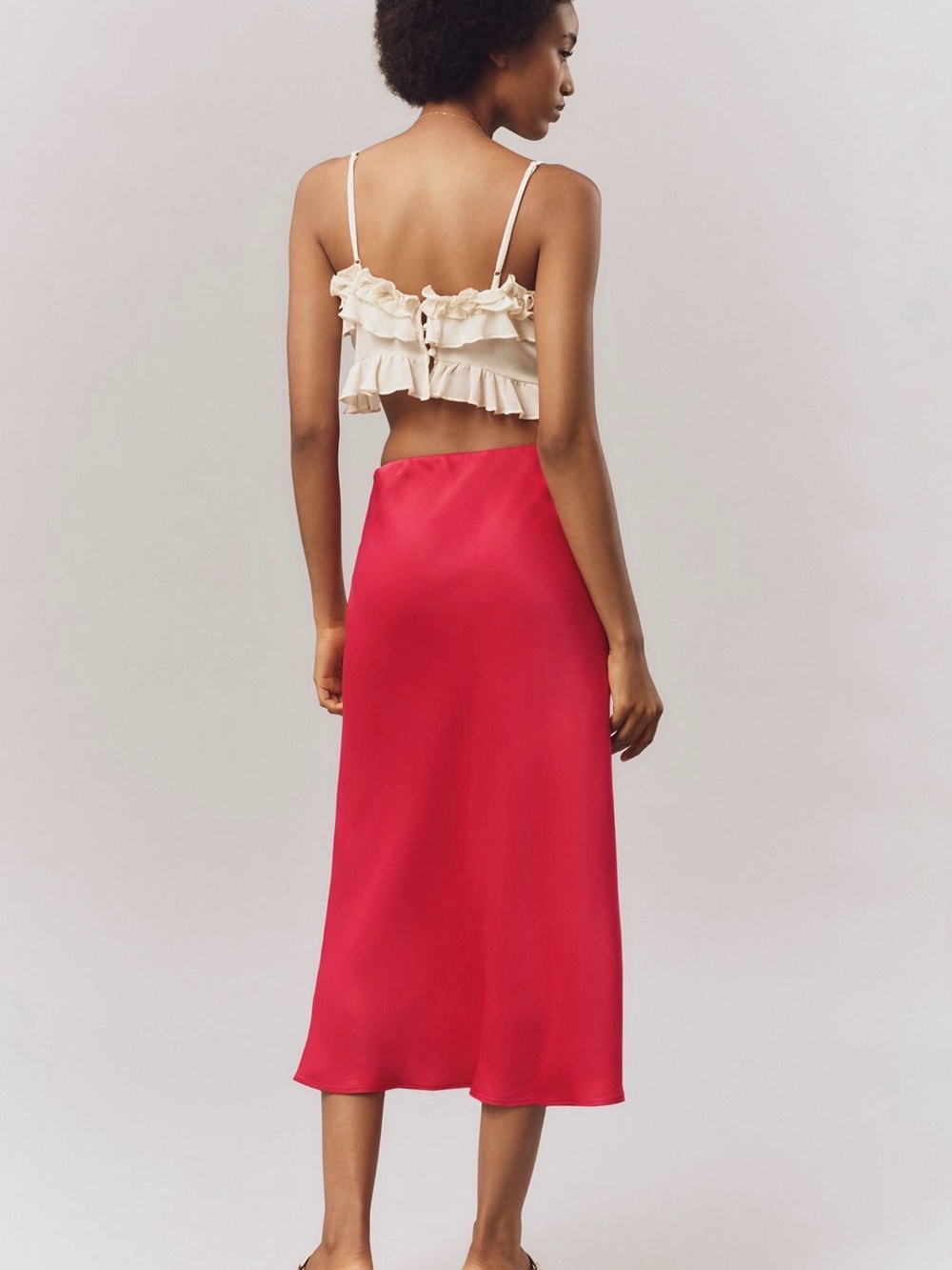 Rose Satin Midi Skirt - Tilda Slip Skirt, Anthropologie
